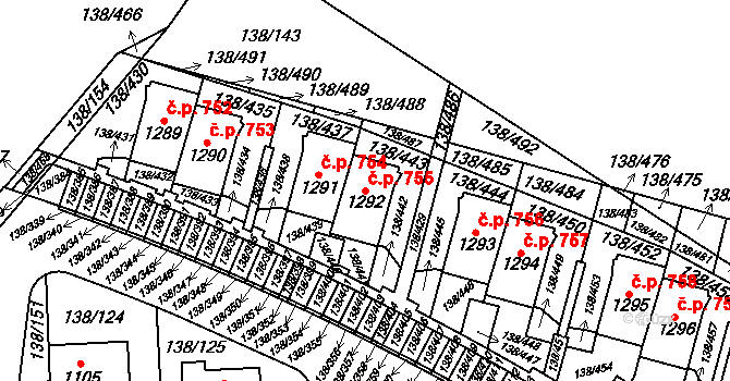 Radošovice 755, Říčany na parcele st. 1292 v KÚ Říčany-Radošovice, Katastrální mapa