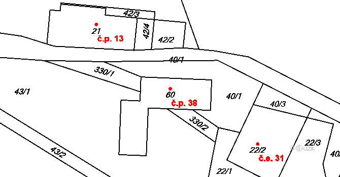 Skály 38, Teplice nad Metují na parcele st. 60 v KÚ Skály u Teplic nad Metují, Katastrální mapa