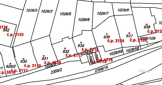 Havlíčkův Brod 2118 na parcele st. 634 v KÚ Havlíčkův Brod, Katastrální mapa