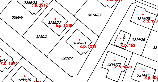 Chotěboř 1219 na parcele st. 3289/21 v KÚ Chotěboř, Katastrální mapa