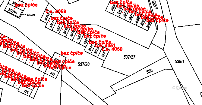 Třebovice 4050, Ostrava na parcele st. 537/3 v KÚ Třebovice ve Slezsku, Katastrální mapa