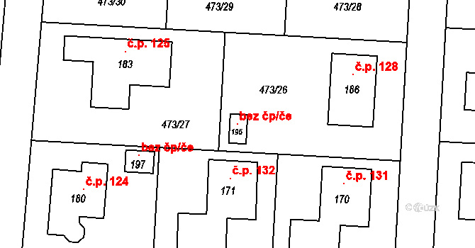 Kovanice 102347654 na parcele st. 196 v KÚ Chvalovice u Nymburka, Katastrální mapa