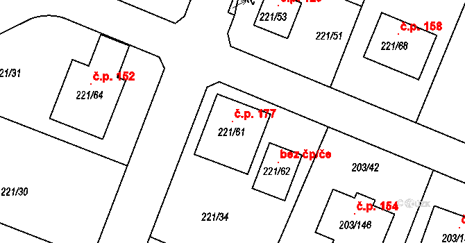 Hory 177 na parcele st. 221/61 v KÚ Hory u Jenišova, Katastrální mapa