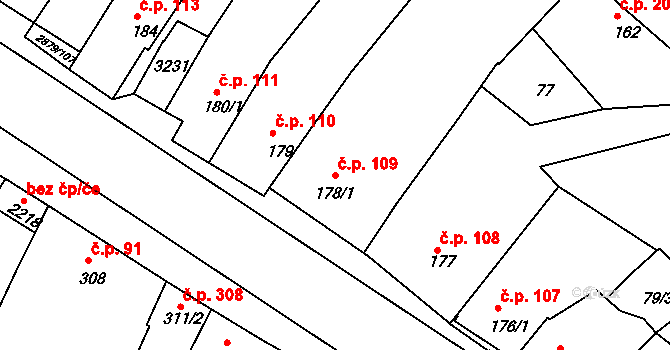 Bystřice pod Hostýnem 109 na parcele st. 178/1 v KÚ Bystřice pod Hostýnem, Katastrální mapa