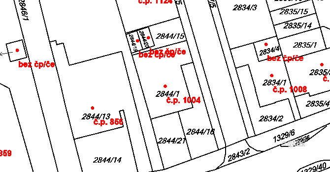 Holešov 1004 na parcele st. 2844/1 v KÚ Holešov, Katastrální mapa