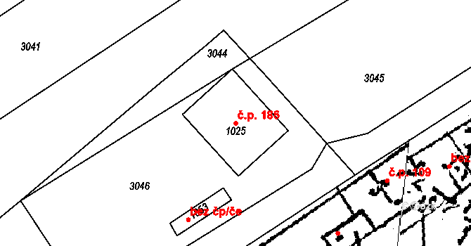 Prosiměřice 186 na parcele st. 1025 v KÚ Prosiměřice, Katastrální mapa