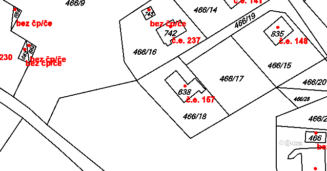 Vranov nad Dyjí 157 na parcele st. 638 v KÚ Vranov nad Dyjí, Katastrální mapa