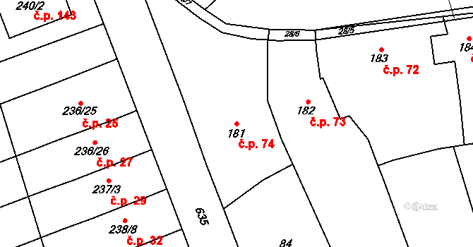 Přerov VIII-Henčlov 74, Přerov na parcele st. 181 v KÚ Henčlov, Katastrální mapa
