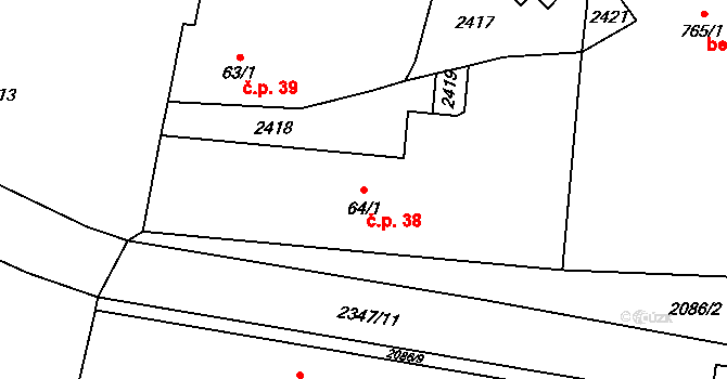 Dašice 38 na parcele st. 64/1 v KÚ Dašice, Katastrální mapa