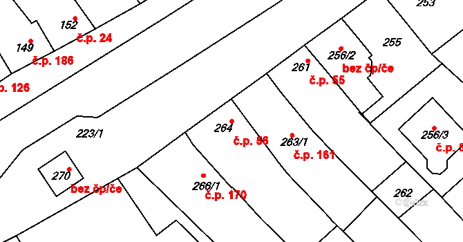 Zarazice 56, Veselí nad Moravou na parcele st. 264 v KÚ Zarazice, Katastrální mapa