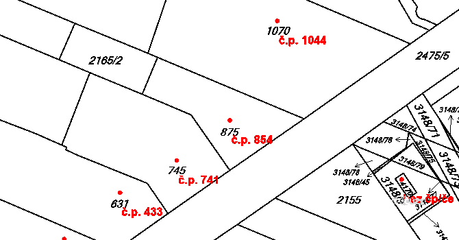 Kyjov 854 na parcele st. 875 v KÚ Kyjov, Katastrální mapa