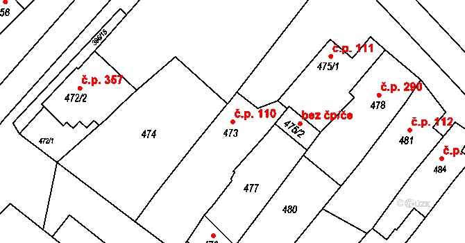 Šaratice 110 na parcele st. 473 v KÚ Šaratice, Katastrální mapa