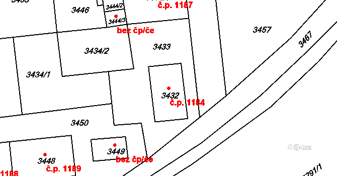 Pod Bezručovým vrchem 1184, Krnov na parcele st. 3432 v KÚ Krnov-Horní Předměstí, Katastrální mapa