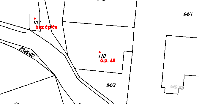 Petroupim 49 na parcele st. 110 v KÚ Petroupim, Katastrální mapa
