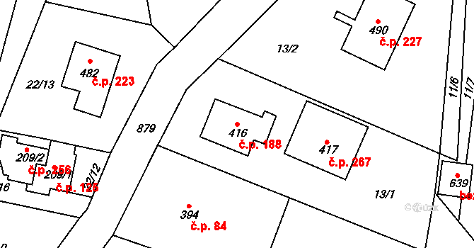 Ohrazenice 188 na parcele st. 416 v KÚ Ohrazenice u Turnova, Katastrální mapa