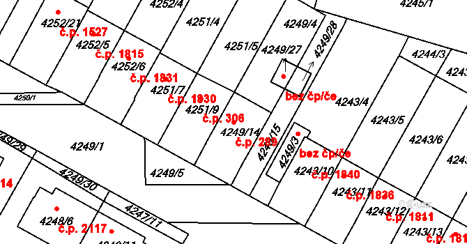 Boskovice 289 na parcele st. 4249/14 v KÚ Boskovice, Katastrální mapa