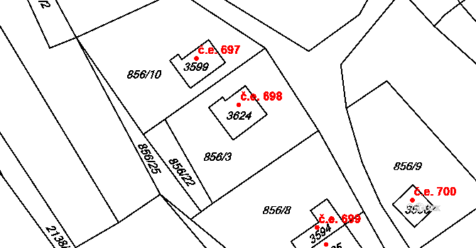 Ostravice 698 na parcele st. 3624 v KÚ Staré Hamry 2, Katastrální mapa