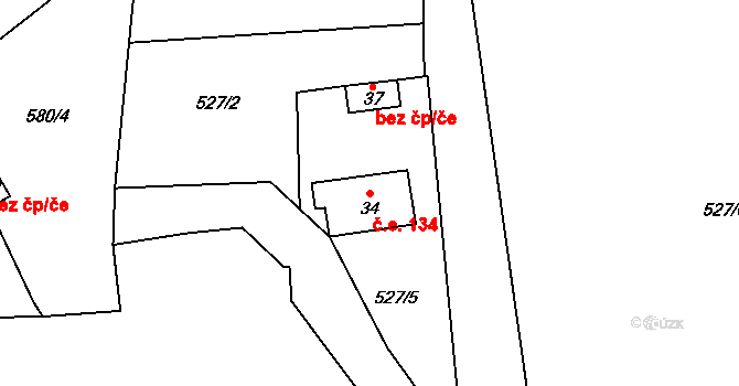 Zádub 134, Olbramov na parcele st. 34 v KÚ Zádub u Olbramova, Katastrální mapa