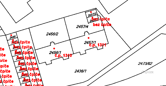 Tachov 1311 na parcele st. 2457/1 v KÚ Tachov, Katastrální mapa