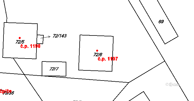 Hořovice 1197 na parcele st. 72/6 v KÚ Velká Víska, Katastrální mapa