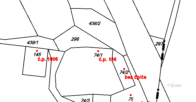 Radešín 136, Martiněves na parcele st. 74/1 v KÚ Radešín u Martiněvsi, Katastrální mapa
