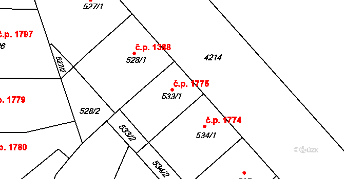 Ústí nad Labem-centrum 1775, Ústí nad Labem na parcele st. 533/1 v KÚ Ústí nad Labem, Katastrální mapa