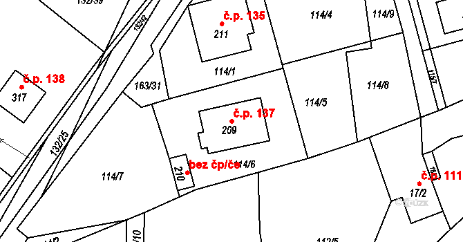 Krasíkov 137 na parcele st. 209 v KÚ Krasíkov, Katastrální mapa