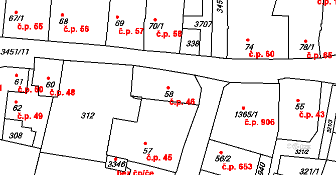 Lysá nad Labem 46 na parcele st. 58 v KÚ Lysá nad Labem, Katastrální mapa