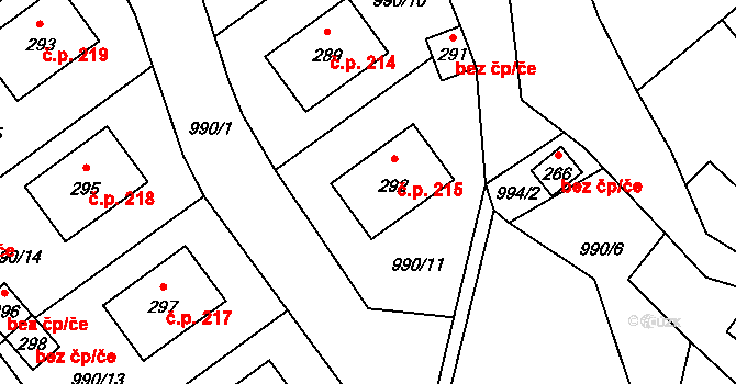 Tuchořice 215 na parcele st. 292 v KÚ Tuchořice, Katastrální mapa