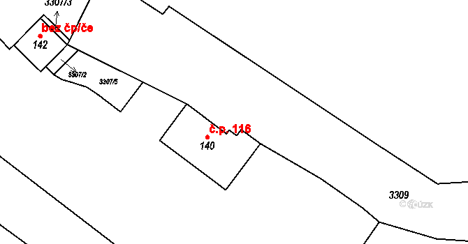 Šebetov 116 na parcele st. 140 v KÚ Šebetov, Katastrální mapa