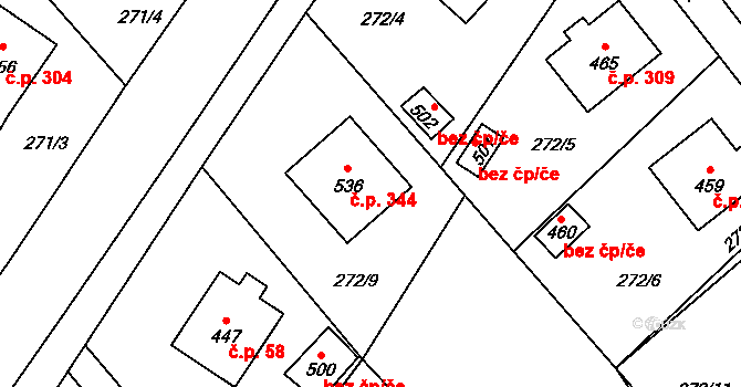 Milíkov 344 na parcele st. 536 v KÚ Milíkov u Jablunkova, Katastrální mapa