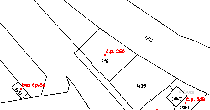 Úšovice 250, Mariánské Lázně na parcele st. 348 v KÚ Úšovice, Katastrální mapa