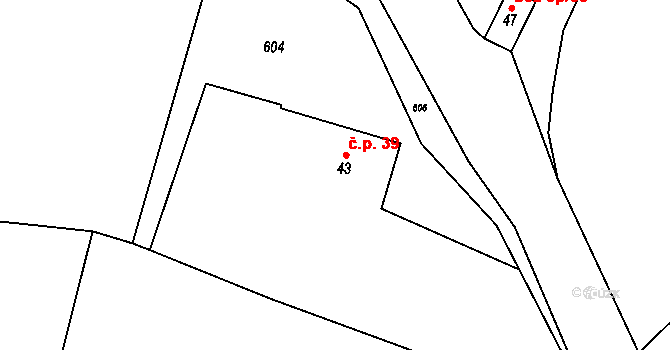 Horní Ves 39, Trstěnice na parcele st. 43 v KÚ Horní Ves u Mariánských Lázní, Katastrální mapa