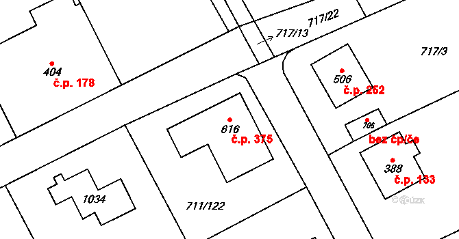 Daliměřice 375, Turnov na parcele st. 616 v KÚ Daliměřice, Katastrální mapa