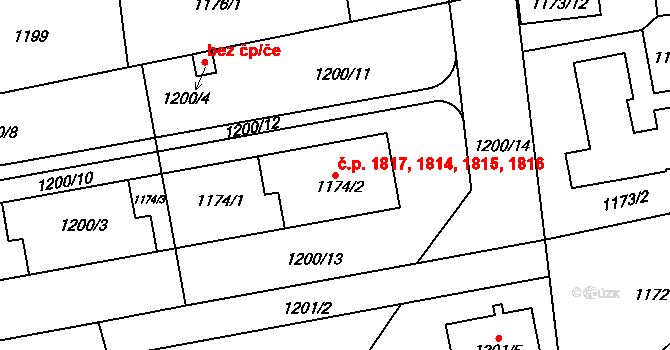 Horní Počernice 1814,1815,1816,1817, Praha na parcele st. 1174/2 v KÚ Horní Počernice, Katastrální mapa