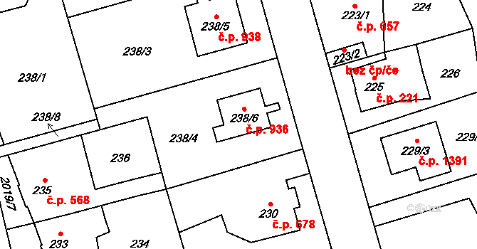 Uhříněves 936, Praha na parcele st. 238/6 v KÚ Uhříněves, Katastrální mapa