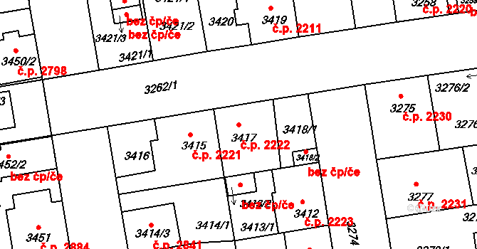 Žižkov 2222, Praha na parcele st. 3417 v KÚ Žižkov, Katastrální mapa