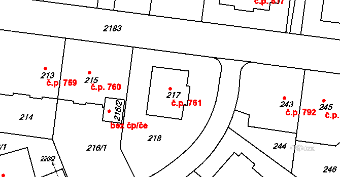 Střešovice 761, Praha na parcele st. 217 v KÚ Střešovice, Katastrální mapa