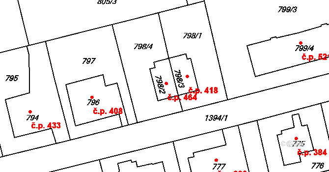 Řepy 464, Praha na parcele st. 798/2 v KÚ Řepy, Katastrální mapa