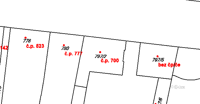 Holešovice 700, Praha na parcele st. 797/2 v KÚ Holešovice, Katastrální mapa