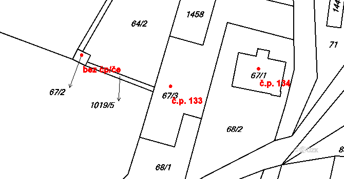 Černý Důl 133 na parcele st. 67/3 v KÚ Černý Důl, Katastrální mapa