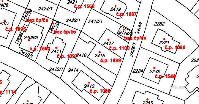 Vršovice 1099, Praha na parcele st. 2415 v KÚ Vršovice, Katastrální mapa