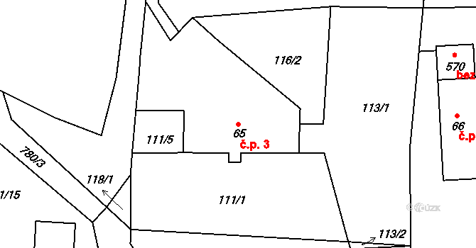 Dolní Chrastava 3, Chrastava na parcele st. 65 v KÚ Dolní Chrastava, Katastrální mapa