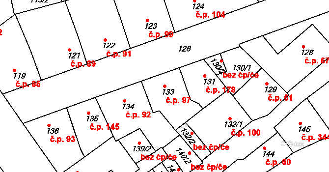 Újezdské Předměstí 97, Bílina na parcele st. 133 v KÚ Bílina-Újezd, Katastrální mapa