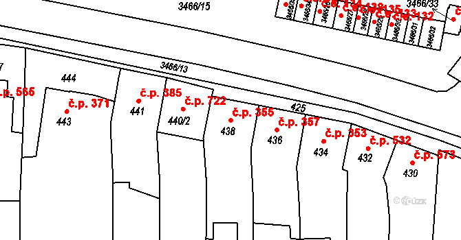 Střelice 355 na parcele st. 438 v KÚ Střelice u Brna, Katastrální mapa