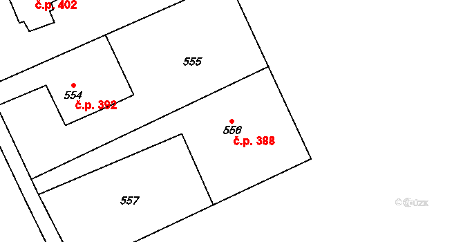 Louky 388, Karviná na parcele st. 556 v KÚ Louky nad Olší, Katastrální mapa