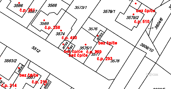 Božkov 259, Plzeň na parcele st. 3575/1 v KÚ Plzeň, Katastrální mapa