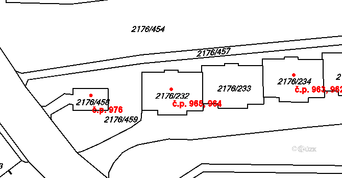 Skvrňany 964,965, Plzeň na parcele st. 2176/232 v KÚ Skvrňany, Katastrální mapa