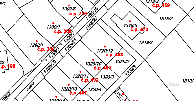 Pozořice 488 na parcele st. 1320/12 v KÚ Pozořice, Katastrální mapa