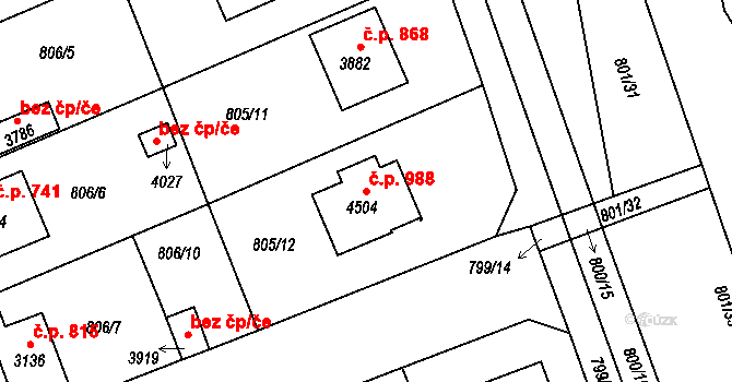 Plzeňské Předměstí 988, Rokycany na parcele st. 4504 v KÚ Rokycany, Katastrální mapa